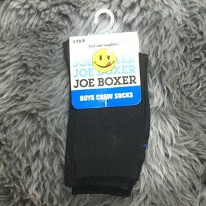 Joe Boxer | Boy's Crew Socks | Size 6-8.5 | 3 Pack | Black